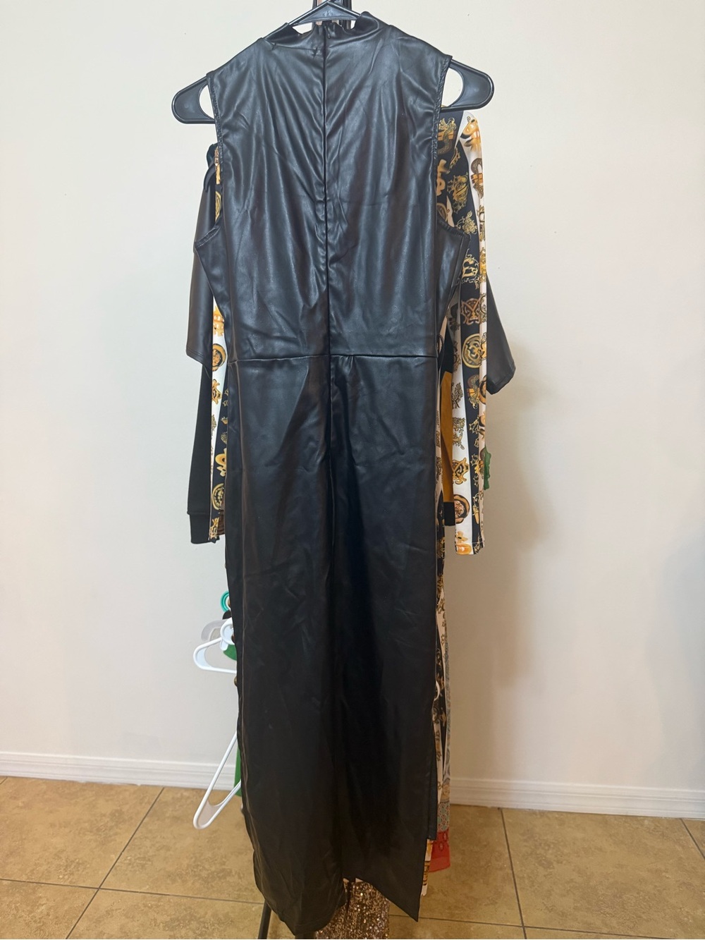 Chic Me Black Faux Leather Sleeveless Midi Dress w/ Button Slit